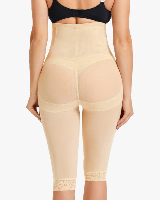 Pantalones Moldeadores de Malla Transparente con Encaje y Cintura Alta para Mujer