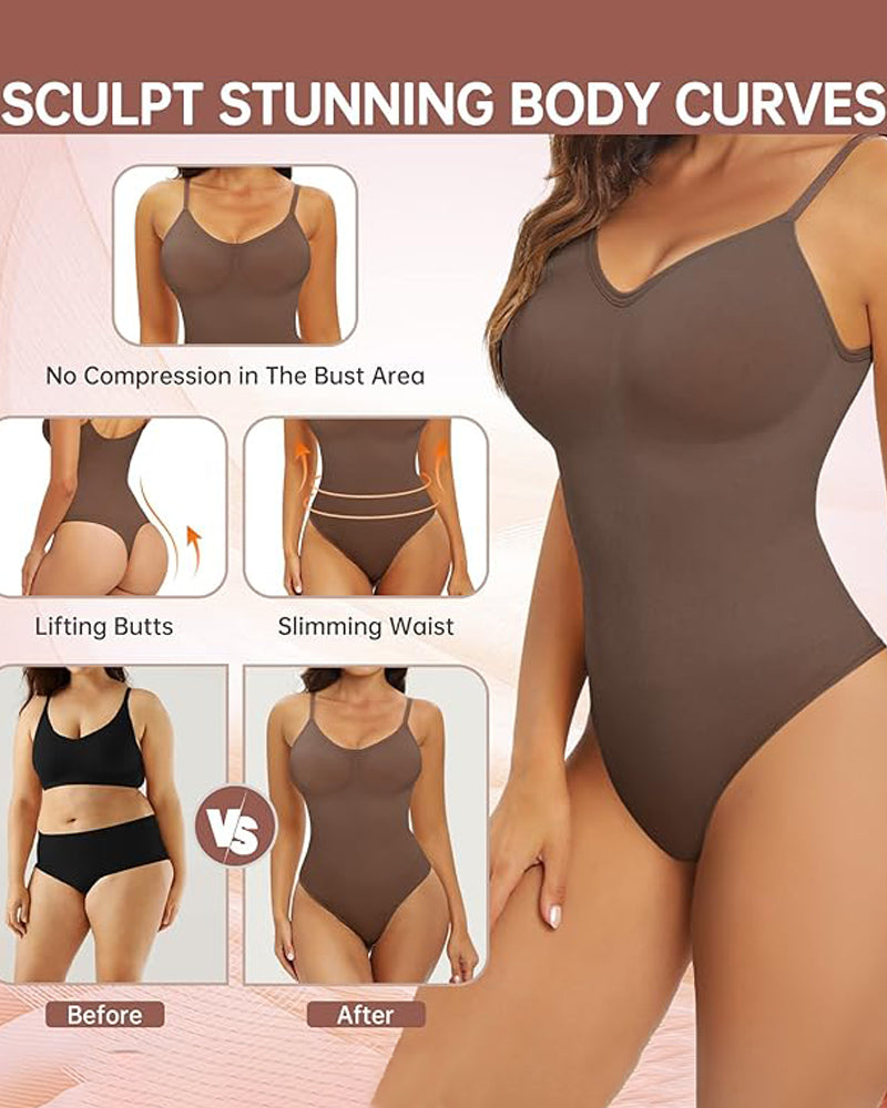 Top Body Shaper tipo Tank con Control de Abdomen, Sin Costuras, Cuello Redondo y Tanga