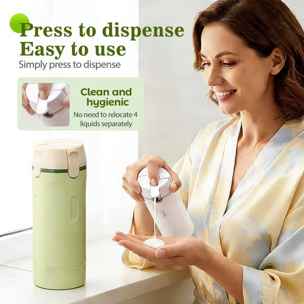 ⏰🔥 ¡50% DE DESCUENTO POR TIEMPO LIMITADO! 🧳 Botellas Dispensadoras 4 en 1 – Compactas, Herméticas y Perfectas para Tus Viajes ✈️🧴