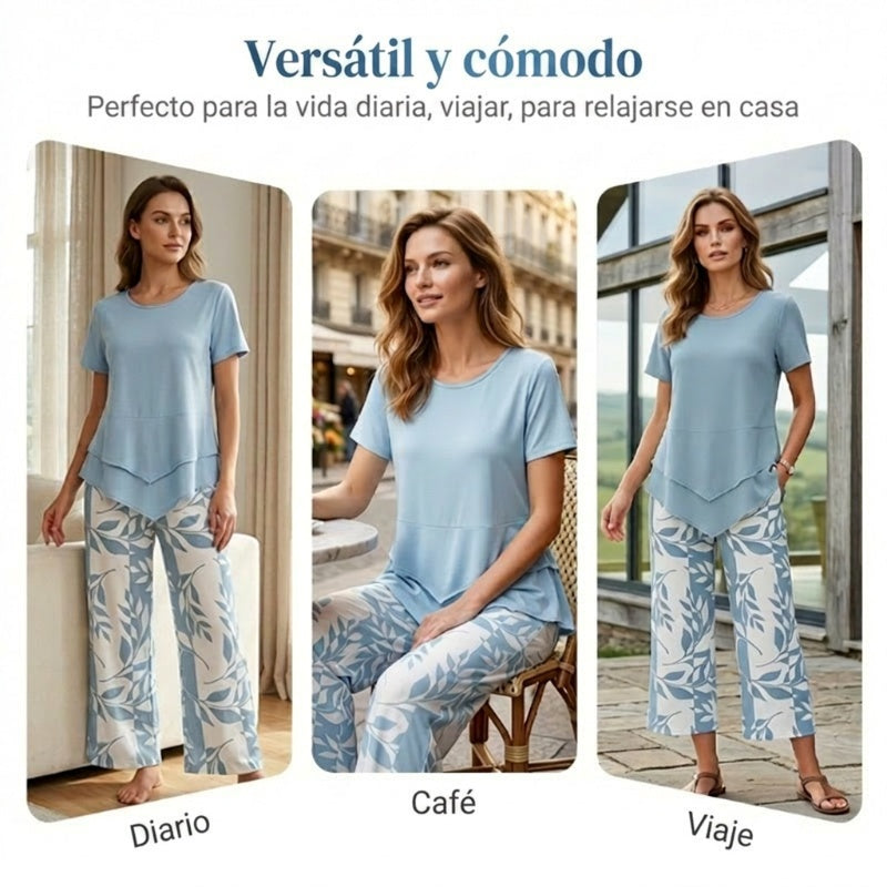 ⏰🔥 ¡50% DE DESCUENTO POR TIEMPO LIMITADO! 💙 Conjunto Casual de Mujer – Túnica en Capas y Pantalones Anchos para Máxima Comodidad ✨👖