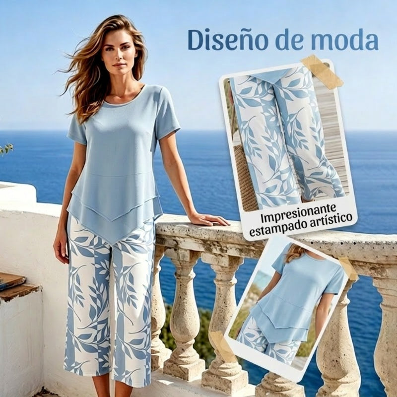 ⏰🔥 ¡50% DE DESCUENTO POR TIEMPO LIMITADO! 💙 Conjunto Casual de Mujer – Túnica en Capas y Pantalones Anchos para Máxima Comodidad ✨👖