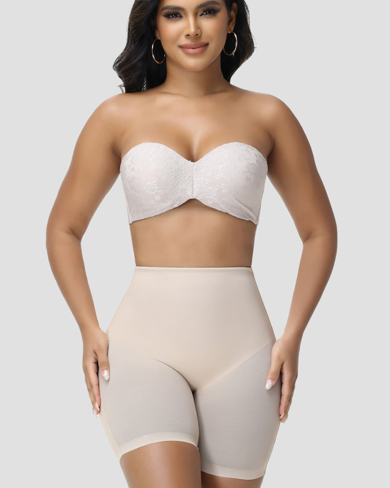Shorts moldeadores de malla sin costuras para mujer, de cintura alta, reductor de muslos, ropa interior