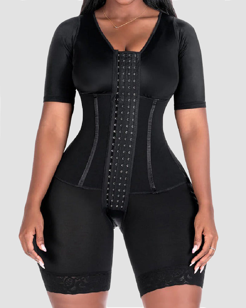 Preciso Bodysuit de Compresión Alta con Control de Abdomen, Faja de Muslo Medio con Sostén y Mangas Integradas