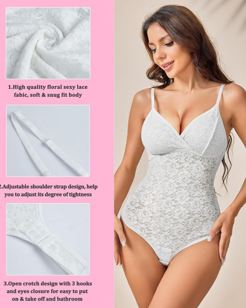 Body de encaje sexy moldeador con control de abdomen y tanga