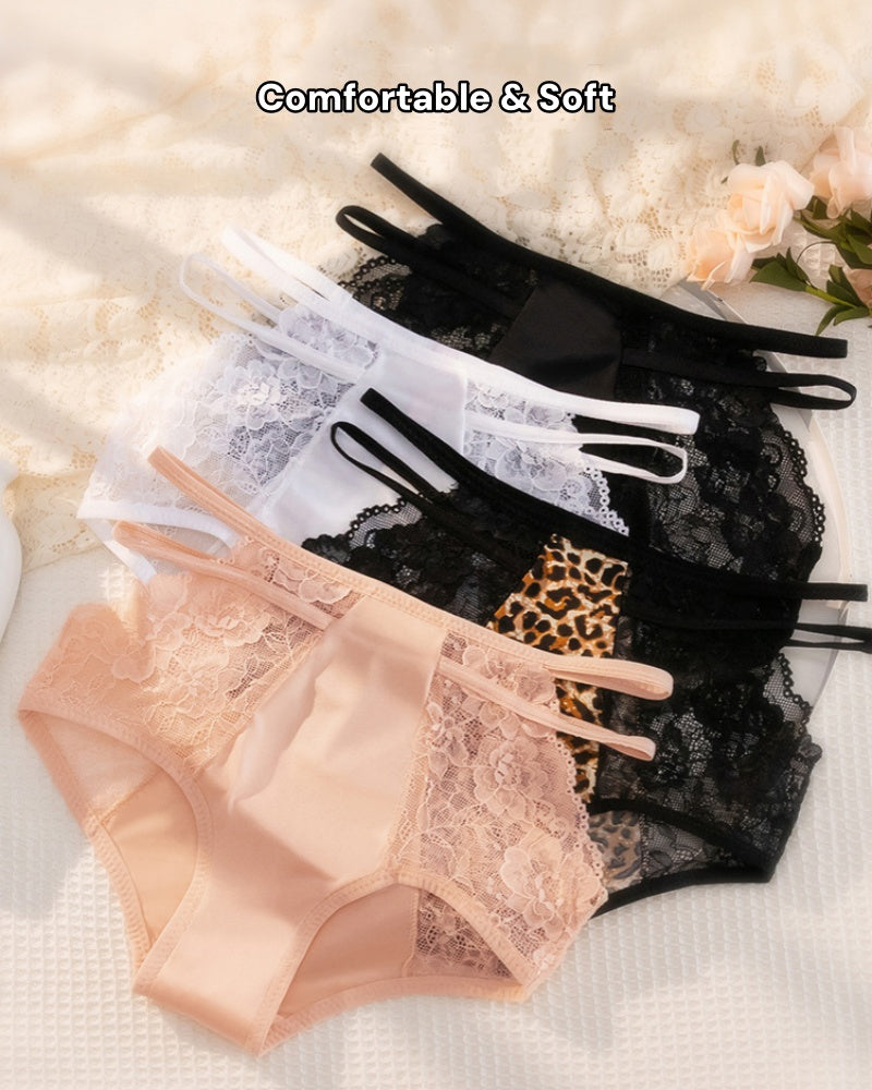 Bragas de Encaje de Seda Helada Sexy de Cintura Alta con Control Abdomen