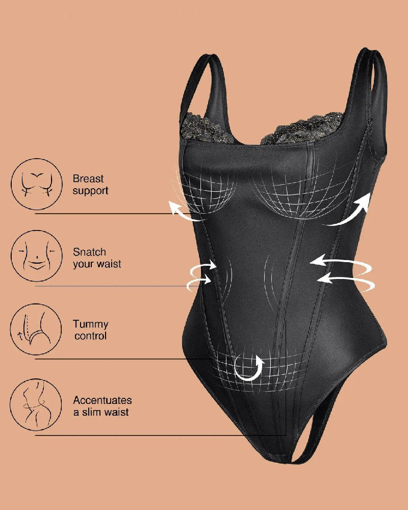 Shapshe® Body moldeador de encaje de cuero estilo balconette tanga