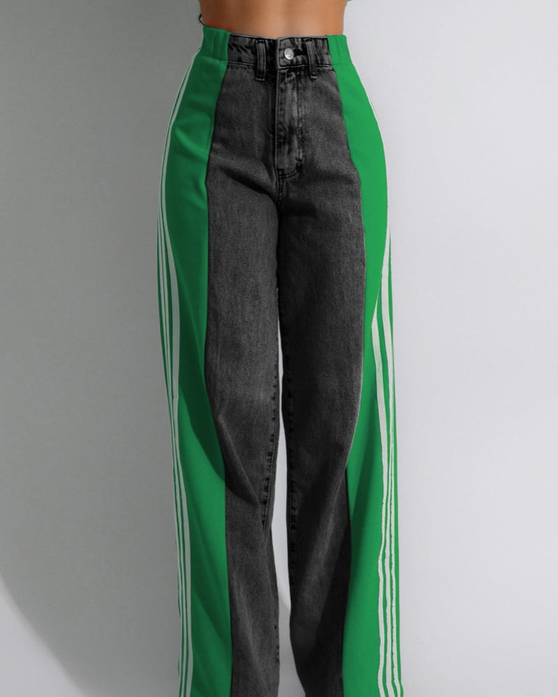 Jeans de tiro alto con paneles y 3 rayas anchos