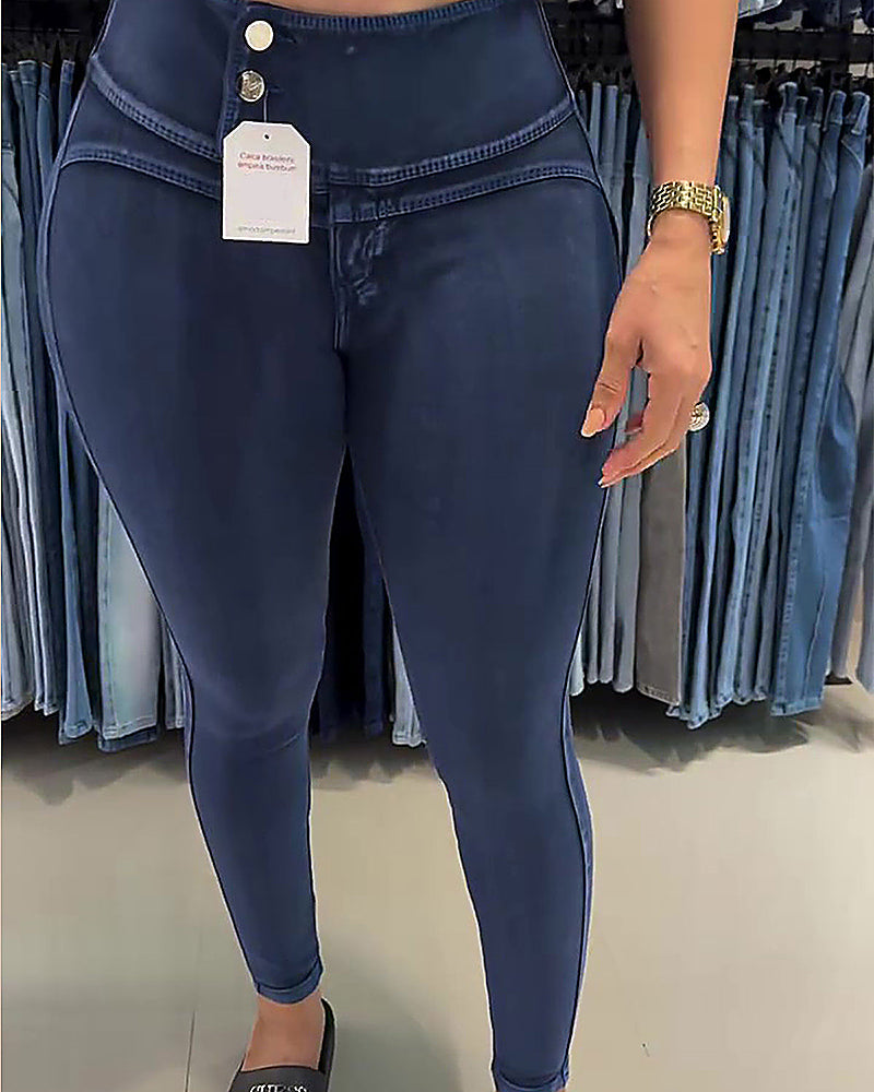 Jeans Colombianos Ajustados Shapshe® de Cintura Alta con Botones Laterales y Levantacola