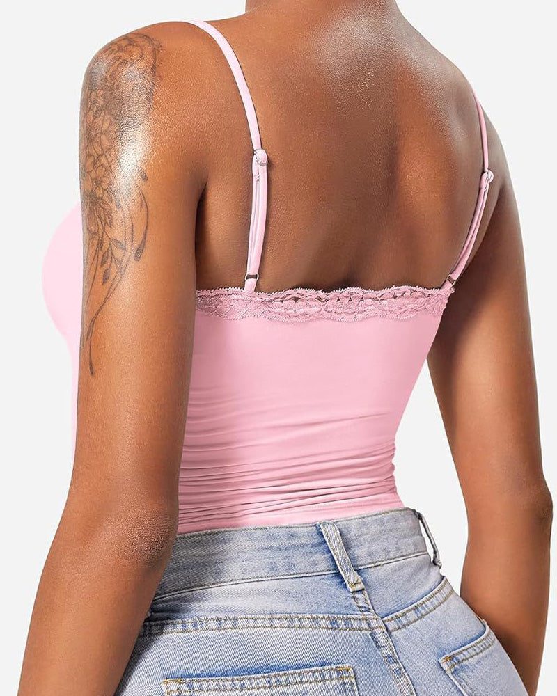 Sexy Lace Square Neck Shapewear Tank Top Sleeveless Camisole Basic Tops