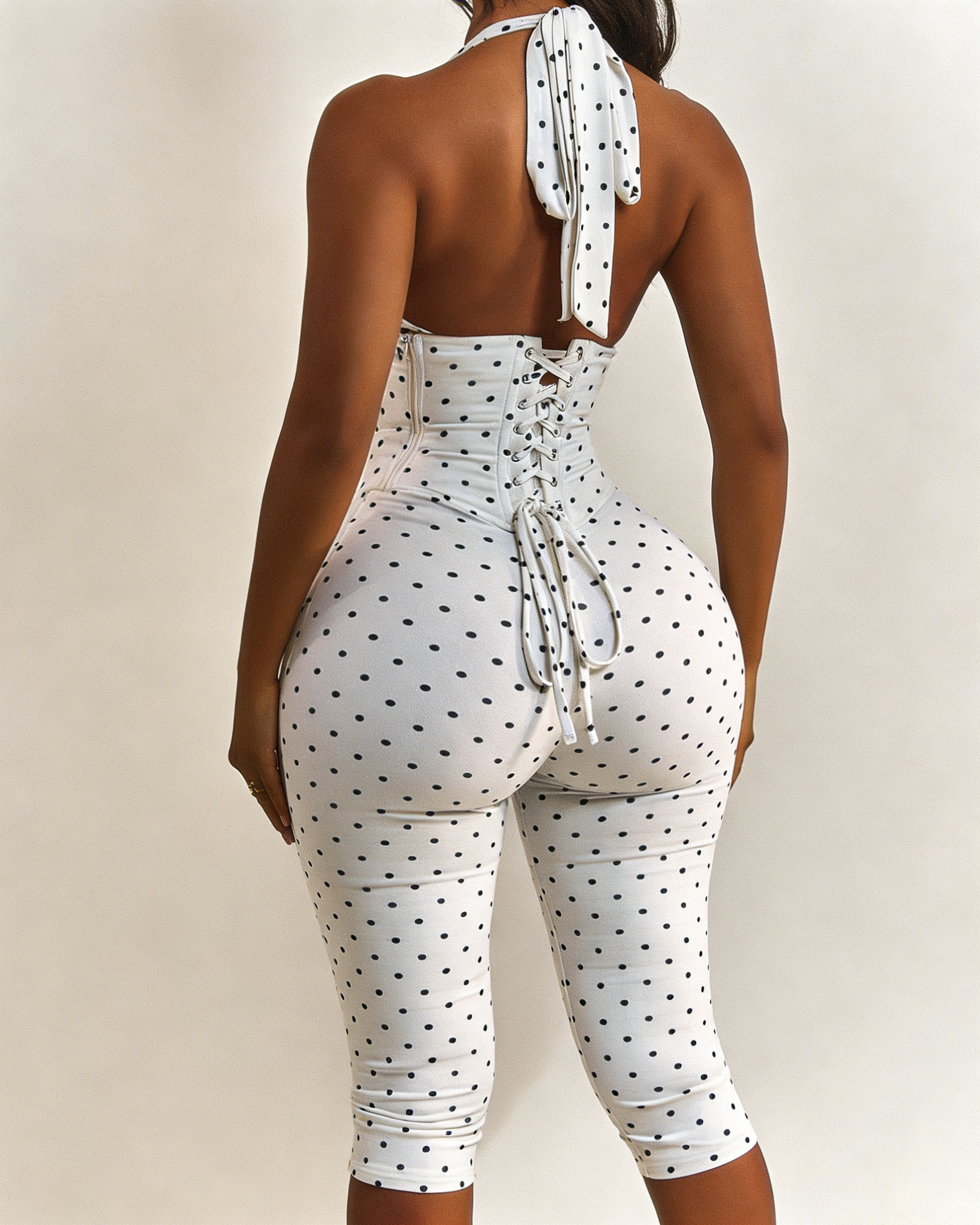 Mono Capri con Cintura de Reloj de Arena y Estampado de Lunares
