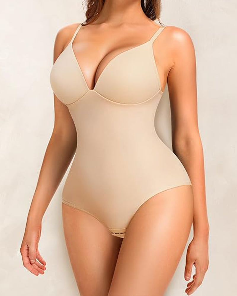 Bodysuit moldeador con escote en V profundo y control abdomen plano con sostén incorporado