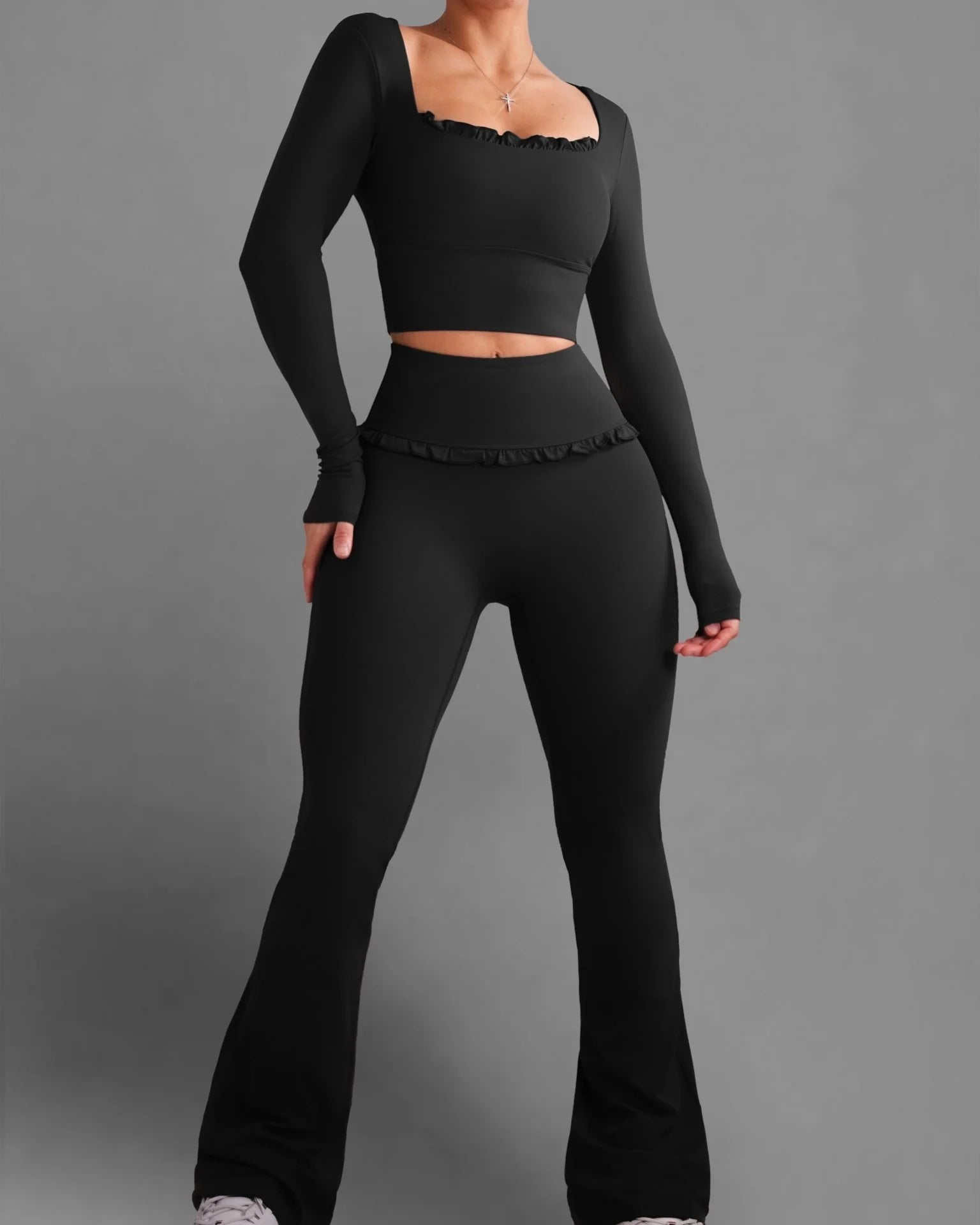 Conjunto Deportivo de Ballet con Volantes, Ajustado, Alta Elasticidad para Fitness y Yoga