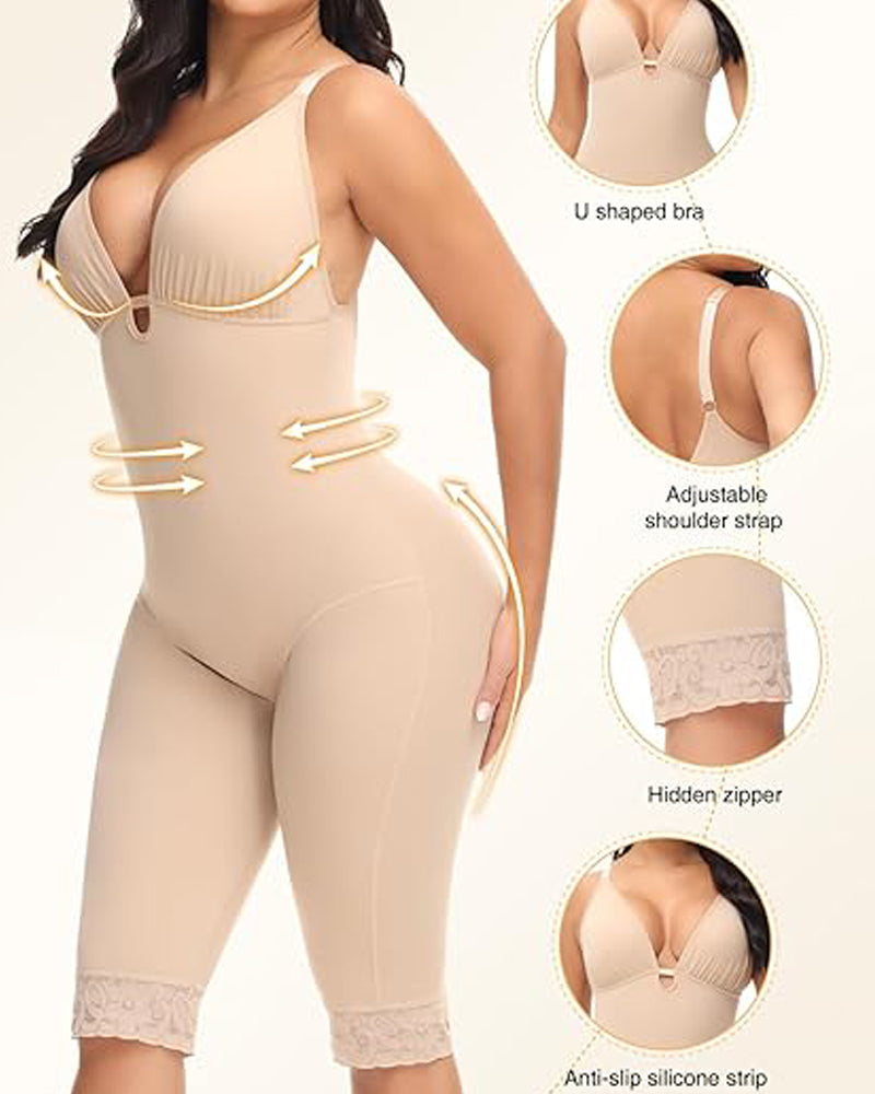 Body de control abdominal tipo U, sin costuras, de media pierna, faja moldeadora de cuerpo completo