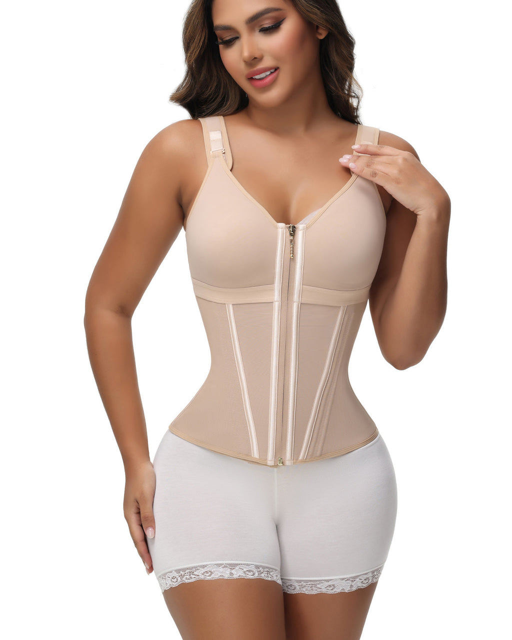 Shapshe® Corsé de Látex con Varillas para Mujer, Cierre de Cremallera, Moldeador de Abdomen con Sujetador