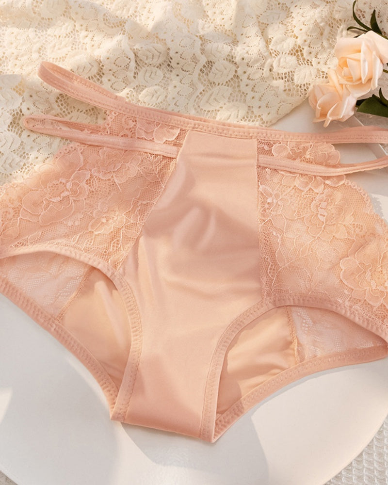 Bragas de Encaje de Seda Helada Sexy de Cintura Alta con Control Abdomen