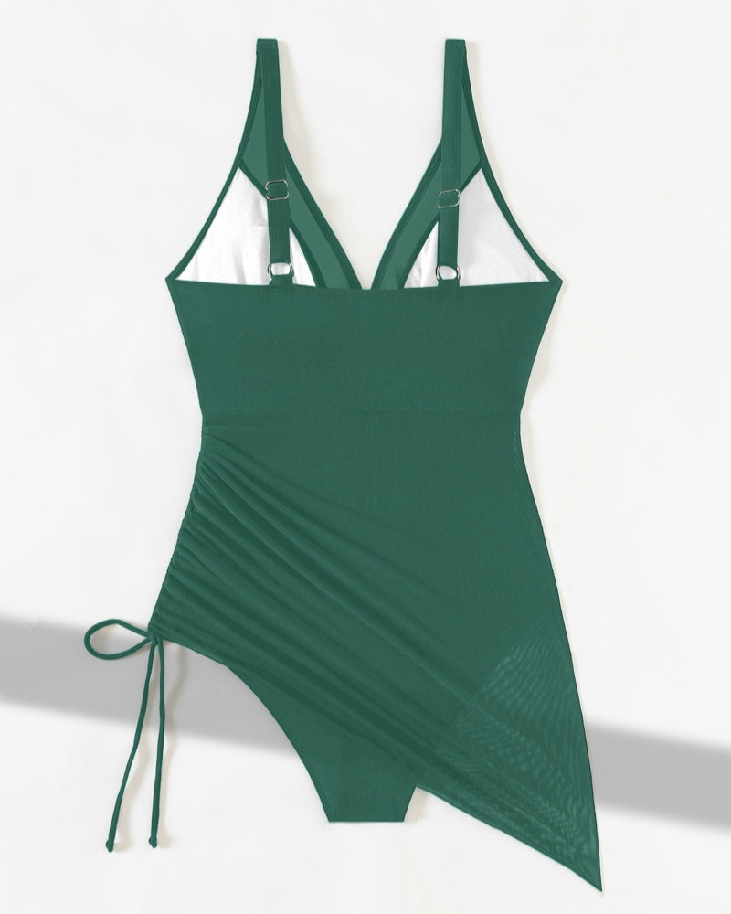 Deep V Mesh Drawstring Slim Sexy Backless Shapewear Swimsuit