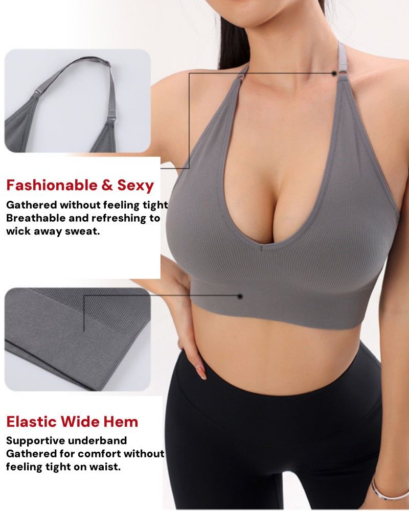Soutien inalámbrico triangular con escote profundo en V, cuello halter y espalda descubierta