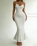 Vestido Ajustado Femenino Elegante y Sexy con Tirantes Finos y Estampado de Lunares