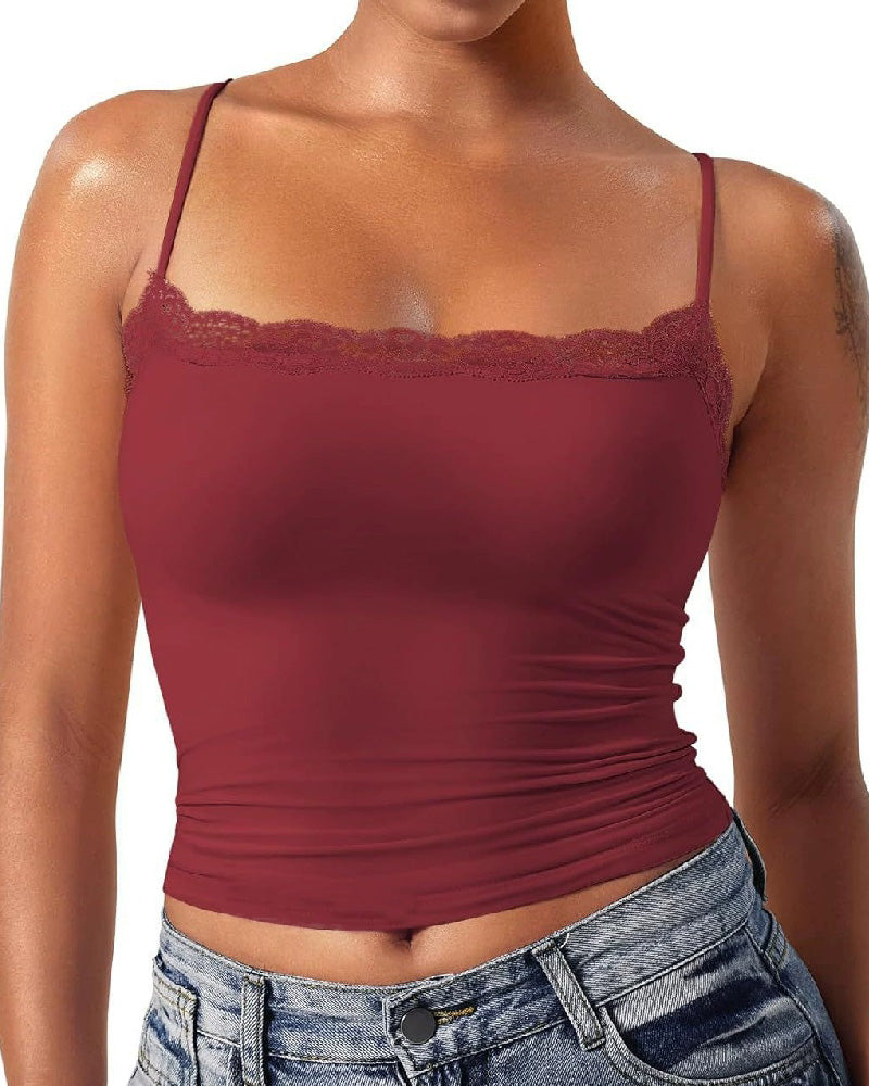 Sexy Lace Square Neck Shapewear Tank Top Sleeveless Camisole Basic Tops