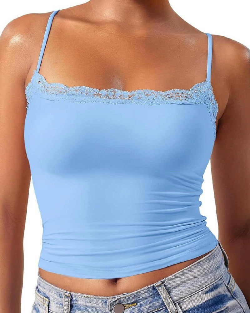 Sexy Lace Square Neck Shapewear Tank Top Sleeveless Camisole Basic Tops