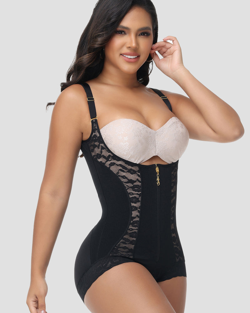 Shapshe® Fajas Colombianas Moldeador de Cuerpo con Encaje y Diseño en Parche, Abierto en el Busto