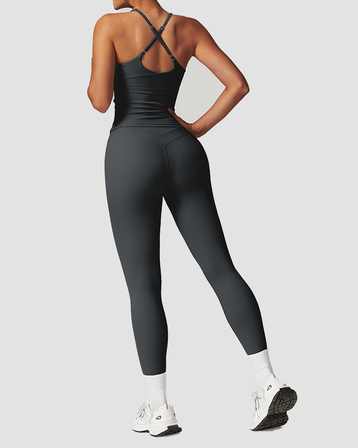 Conjunto de entrenamiento para correr y fitness de mujer con cintura alta