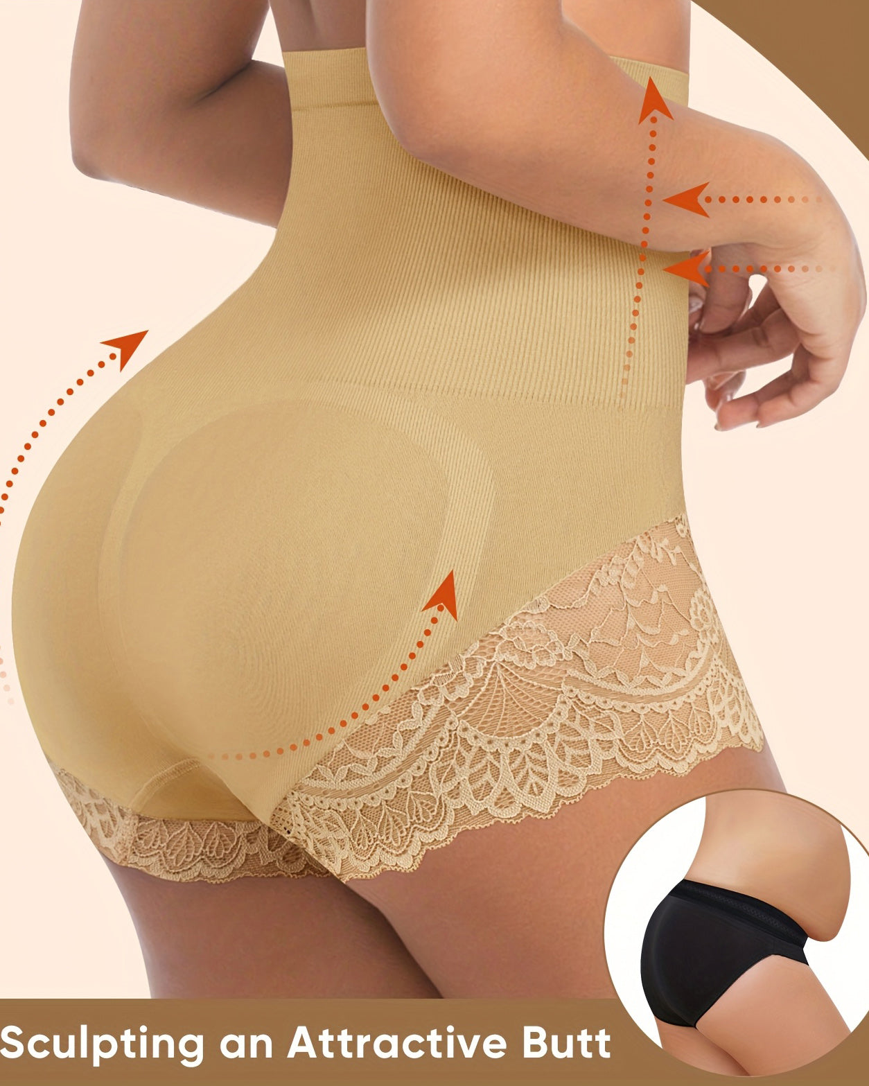Ropa interior moldeadora de mujer con encaje, parche, control abdominal, tiro alto y levantacola