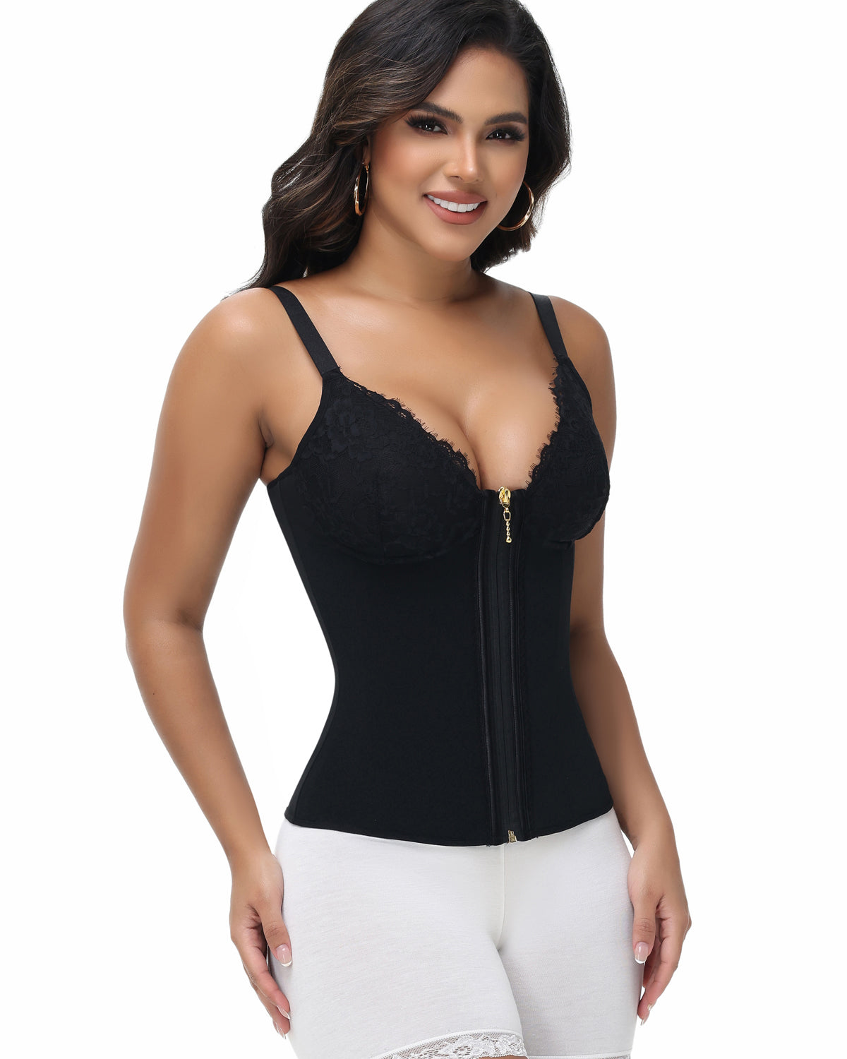 Shapshe® Top Corset de Encaje con Escote en V Profundo, Cinturilla Entrenadora con Cierre Frontal