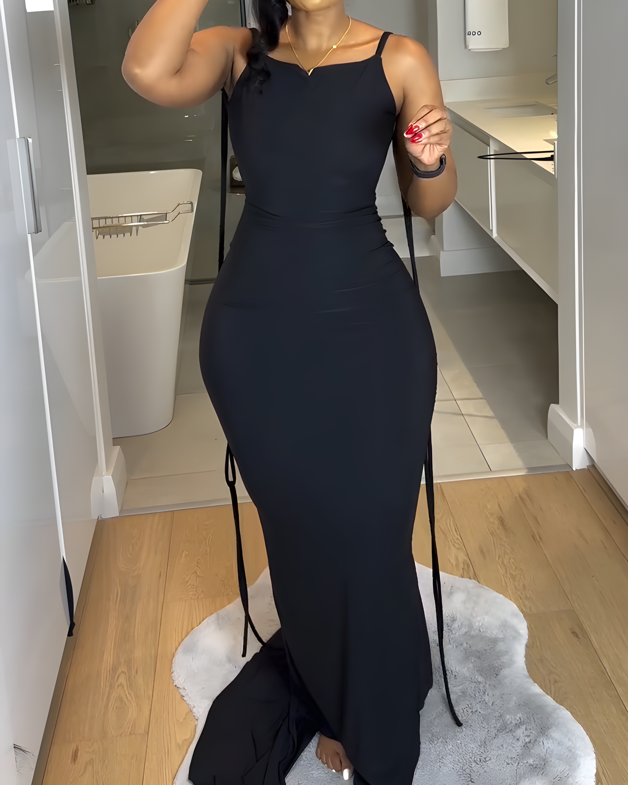 Vestido Maxi de Cola de Pescado para Mujer con Tirantes Finos y Espalda Descubierta Sexy