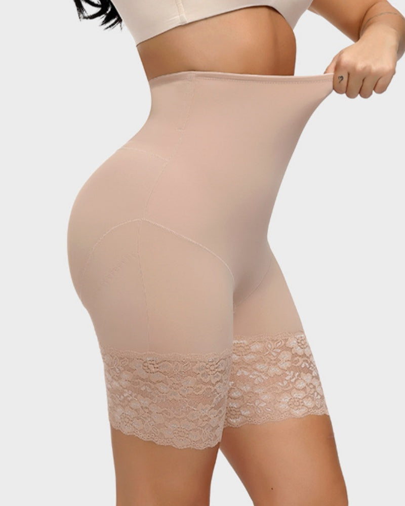 Shorts Moldeadores de Cintura Alta con Encaje, Control de Abdomen y Levantamiento de Glúteos