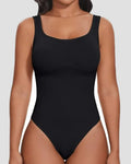 Body de control de abdomen con tiras tipo tanga y escote en U, estilo sexy