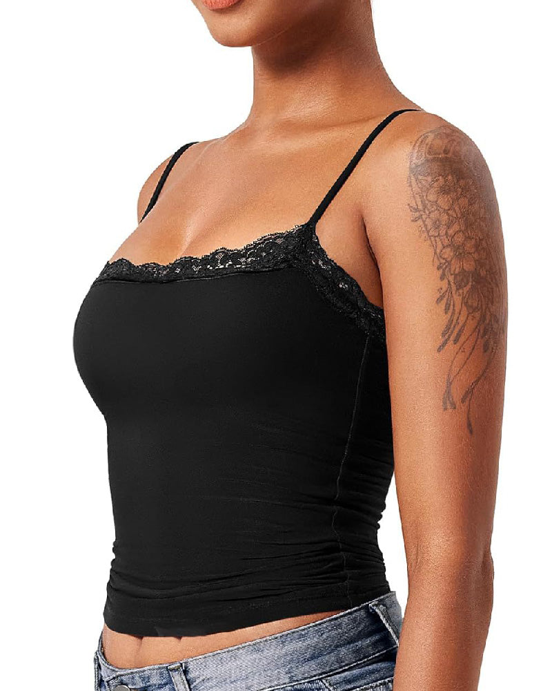 Sexy Lace Square Neck Shapewear Tank Top Sleeveless Camisole Basic Tops