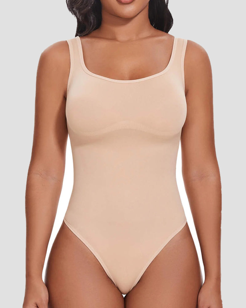 Body de control de abdomen con tiras tipo tanga y escote en U, estilo sexy