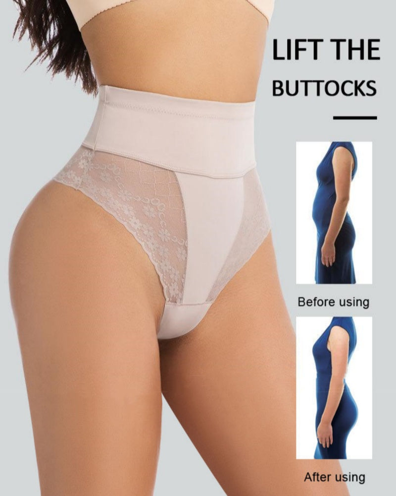Bragas de control abdominal sin costuras de encaje, talla grande y cintura alta