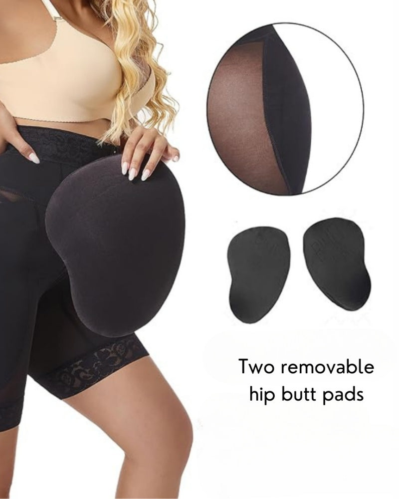 Shorts moldeadores de cintura alta y levantamiento de cadera de 4 filas con botones y almohadillas removibles
