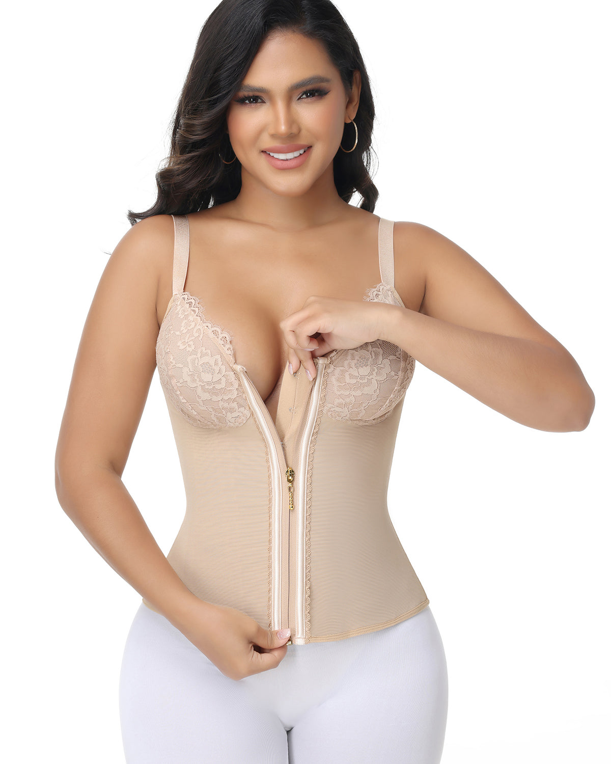 Shapshe® Top Corset de Encaje con Escote en V Profundo, Cinturilla Entrenadora con Cierre Frontal