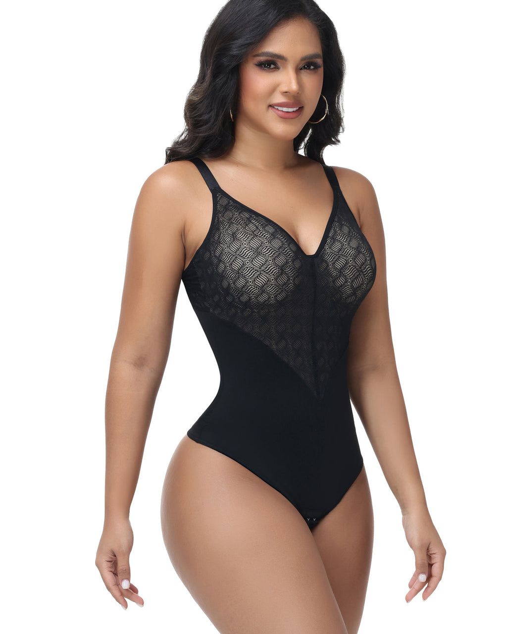 Shapshe® Body moldeador de encaje transparente con escote en V y control de abdomen