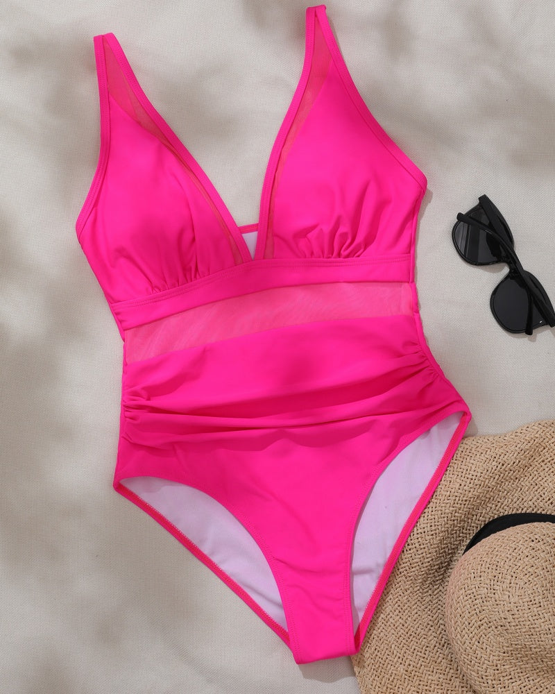 Sexy Deep V Mesh Backless One Piece Shapewear Swimsuit
