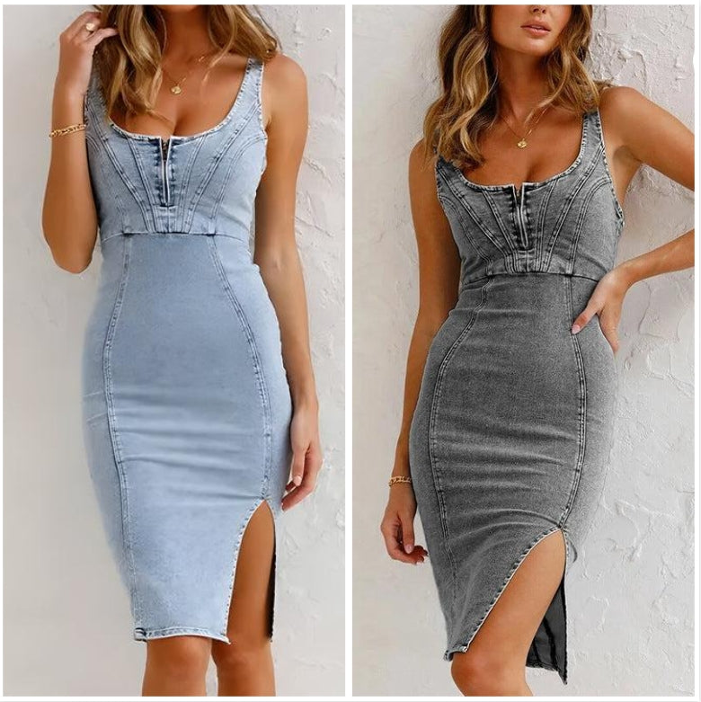 ⏰ ¡Oferta Limitada 50% OFF! 👗 Vestido Ajustado de Mezclilla para Mujer – Tirantes y Cuello en U, Casual, Moderno y Perfecto para Cada Ocasión ✨💖