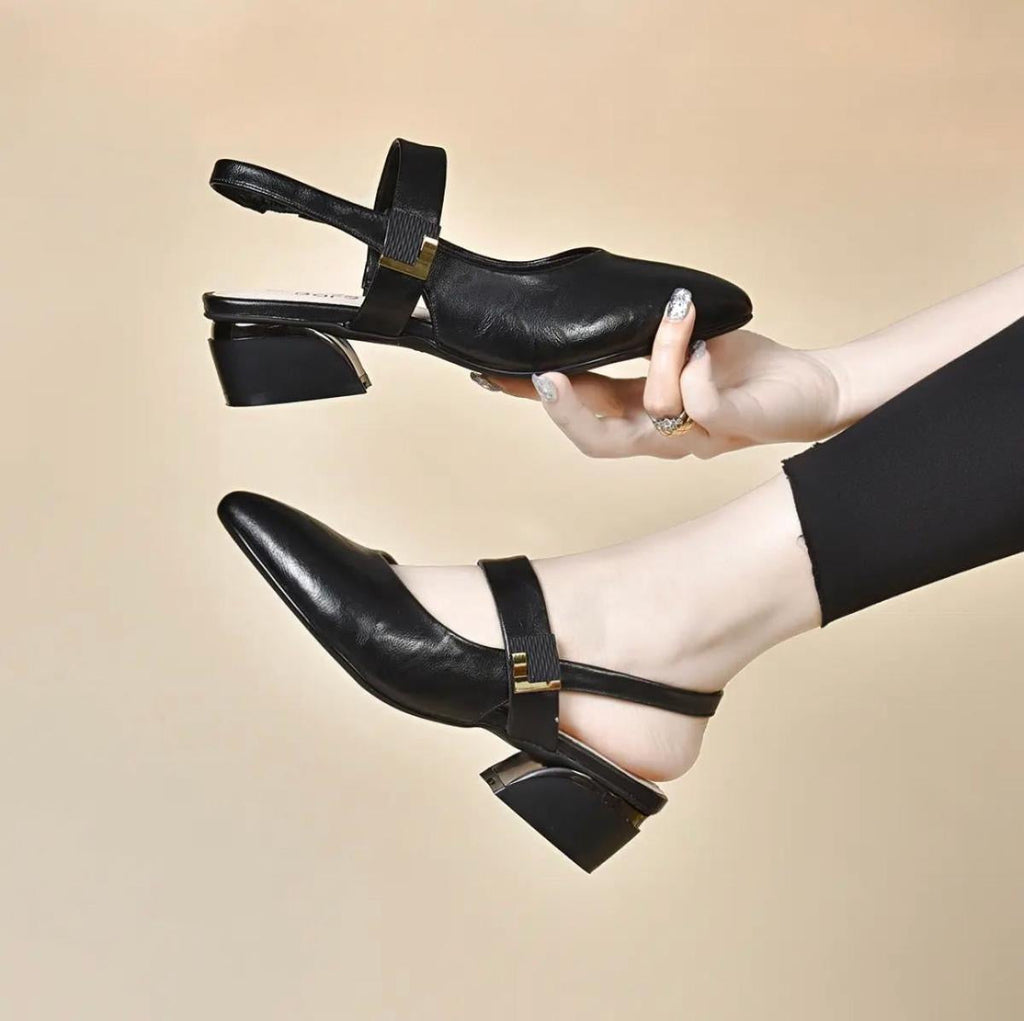 Sandalias de Tacón Medio Cuero Transpirable Aura Prisma Serenidad, Elegancia Cómoda Todo el Día