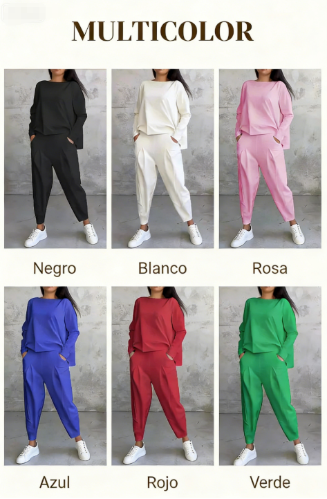 ✨👕🔥 Conjunto de 2 Piezas Mujer – Camiseta y Pantalón de Manga Larga con Cuello Redondo 💖 Estilo Casual y Moderno | 🌟 Comodidad Todo el Día | ⚡ Diseño Elegante y Versátil