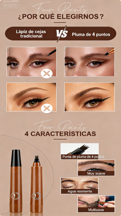 ✍️✨ Lápiz de Cejas y Barba de Cuatro Puntas Resistente al Agua – Precisión Natural y Definición Perfecta Todo el Día 💧🌟