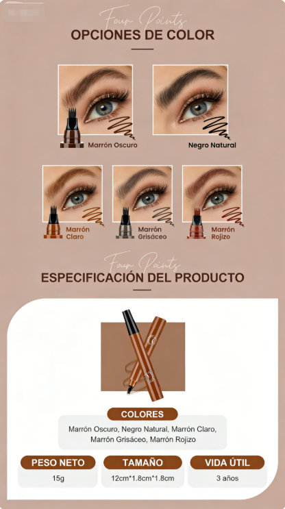 ✍️✨ Lápiz de Cejas y Barba de Cuatro Puntas Resistente al Agua – Precisión Natural y Definición Perfecta Todo el Día 💧🌟