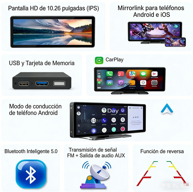 🚗📺 Pantalla Carplay de 10,26" con Cámara de Respaldo Integrada 🎥✨ Conexión Rápida y Conducción Inteligente 🚙🔊