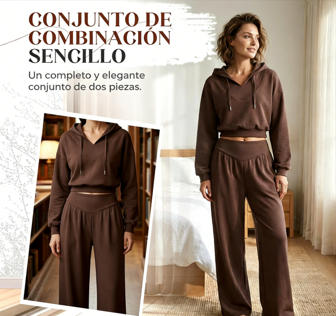 👚 Conjunto de Sudadera con Capucha V y Pantalones para Mujer – Comodidad y Estilo Casual para Todos los Días ✨💖