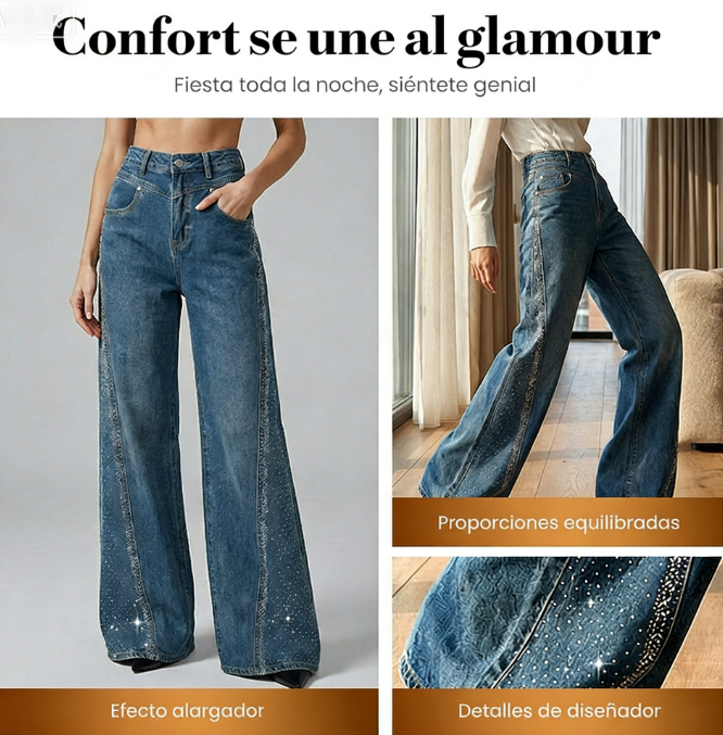 👖 Vaqueros de Pierna Ancha con Pedrería para Mujer – Estilo Único y Elegante para Cada Ocasión ✨💎