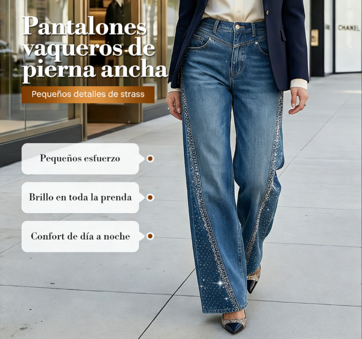 👖 Vaqueros de Pierna Ancha con Pedrería para Mujer – Estilo Único y Elegante para Cada Ocasión ✨💎