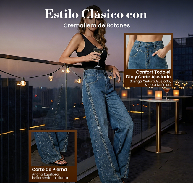 👖 Vaqueros de Pierna Ancha con Pedrería para Mujer – Estilo Único y Elegante para Cada Ocasión ✨💎