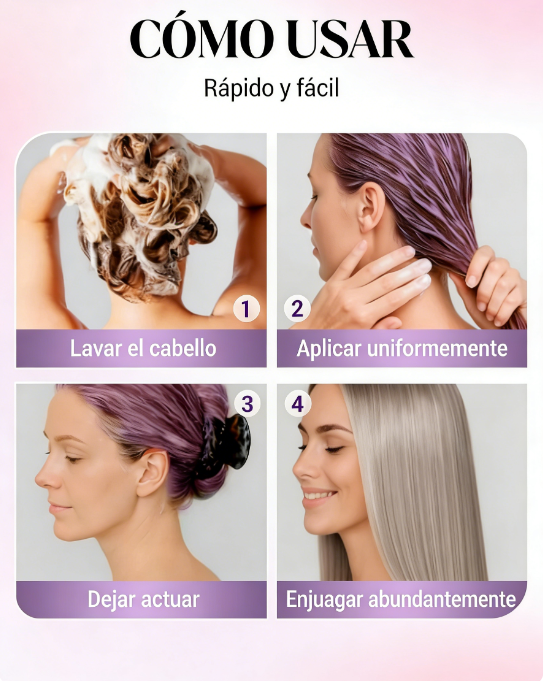 💜 Máscara Capilar Violeta Anti-Amarillamiento – ¡Elimina los Reflejos Rojos y Devuelve el Brillo Natural! ✨🌿