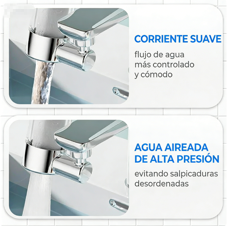 💦 Boquilla Filtro Grifo 720° – Agua Limpia y Antisalpicaduras, 2 Modos y 99% Adaptable para Todo Tipo de Grifos 🚰✨